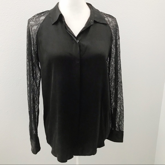 Equipment black silk lace long sleeve blouse small - Picture 3 of 11